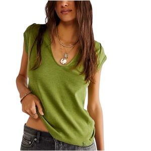 We The Free Olive Green V-Neck Short Sleeve Tee